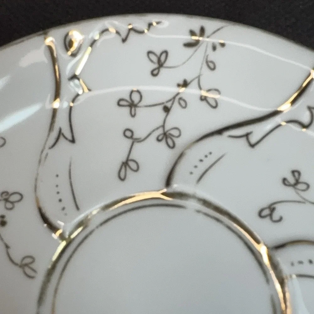Antique‎ Victorian Spiral Swirl Porcelain Teacup Saucer Gold Gilt Floral Tea Cup